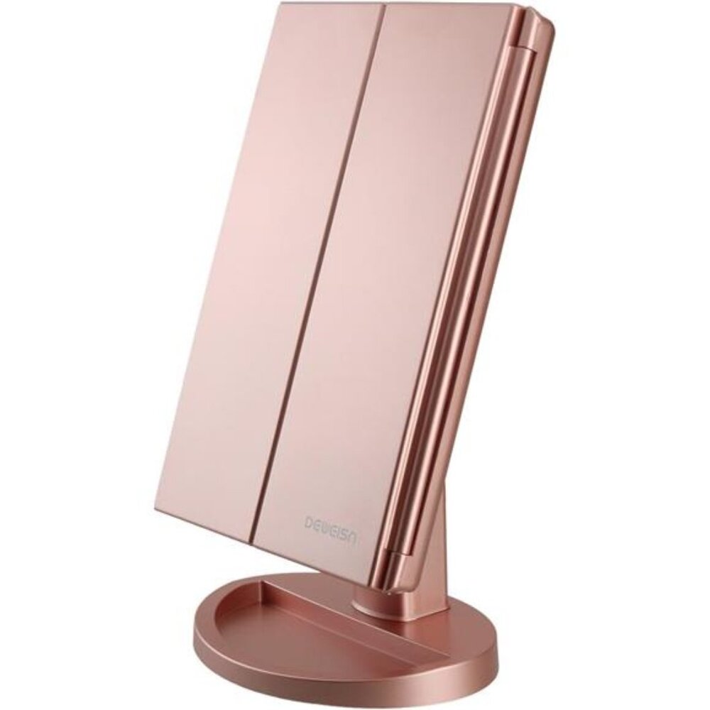 Dresser Mount Tri-Fold Lighted Vanity Mirror with 21 LED Lights, Touch Screen
